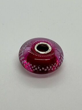 Trollbeads 925 LAA Trace Pink Murano Glass Charm Bead Retired